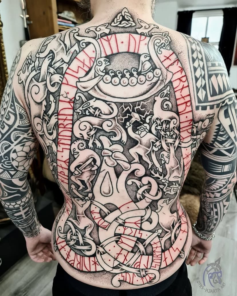 Recently I finished this Ragnarok themed full back piece for Daniel.
Was an absolute pleasure to get to freehand such a large design representing the demise of the gods.
 🗡
Thanks also to @sacred_knot_tattoo for adding the logo at the very top of the design and helping with runic translation.
.
Sleeve tattoos are preexisting works by other artists.
.
.
.
#tattoo #tattooartist #tattooart #freehandtattoo #backtattoo #ragnarok #norse #norseart #norsemythology #vikingtattoo #vikingart #vikings #odin #thor #fenrir #loki #uktattooartists #uktattoo #italiantattooartist #pagan #pagansofinstagram