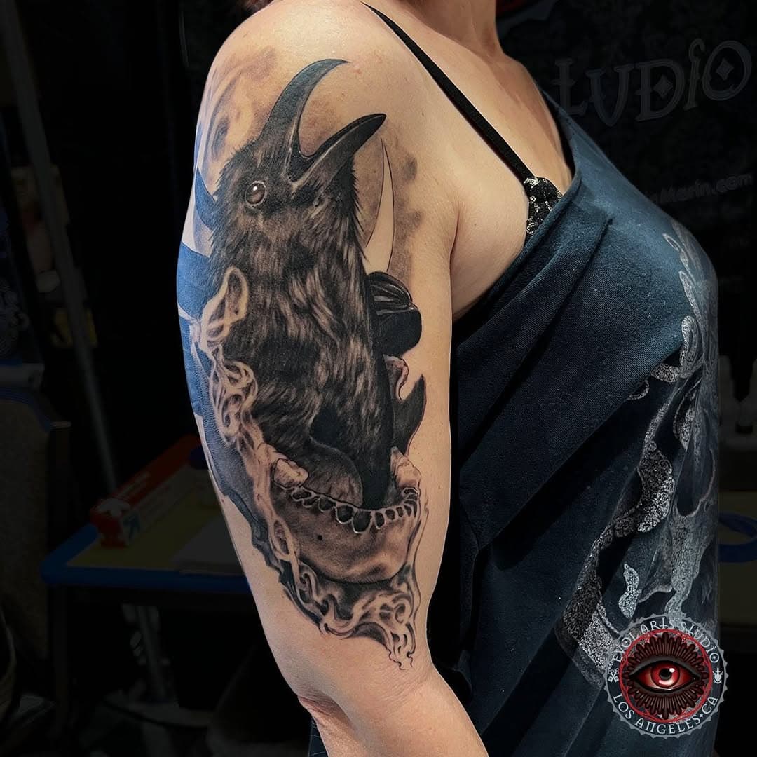 #tahoetattooshow #tahoetattooconvention #BlackBird #BlackBirdTattoo #Raven #RavenTattoo #Crow #Jaw #JawBone #Skull #Bone #BlackAndGreyTattoo #OriginalArt #CustomTattoo #TattooArt #TattooArts #BodyArt #TattooBodyArt #LosAngelesTattooArtist #DTLA  #TattooShop #LosAngelesTattooShop #LATattooShop #EvolArts #EvolArtsStudio #DTLATattooShop #LA #DowntownLA #DowntownLosAngeles