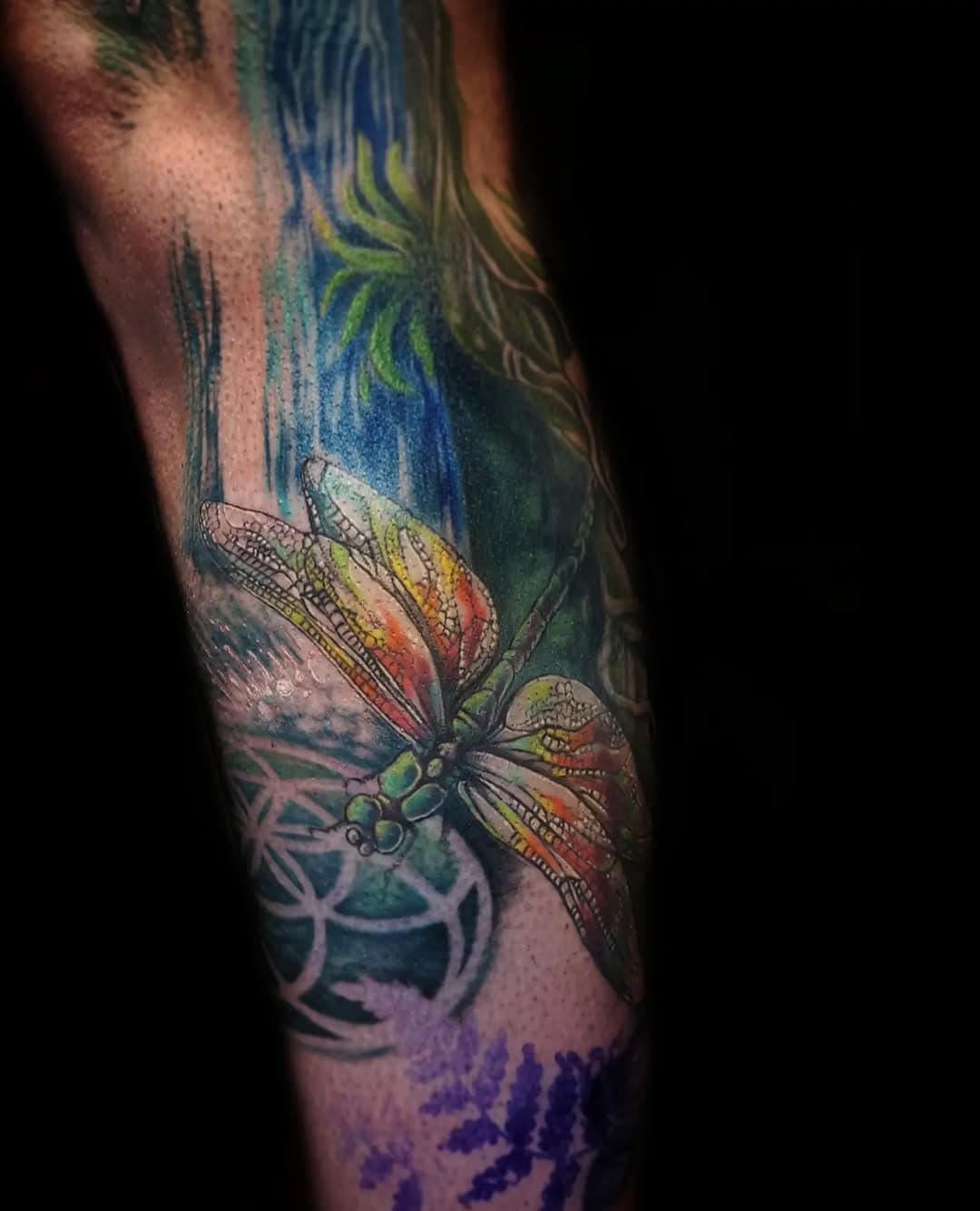 Beautiful rainforest scene underway on lovely Bec. 
So much love for this amazing creation we are making! 
💚🥰🌿💎✨🌊
A Million thankyous for a heart felt day 🙏🥰✨🌈

#color #crystals #colourtattoo #rainbow #rainbowlove #rainbowsfordays #rainbowskin 
#foresttattoo #waterfall #dragonfly #sacredgeometry 
#gracias #gratitude
