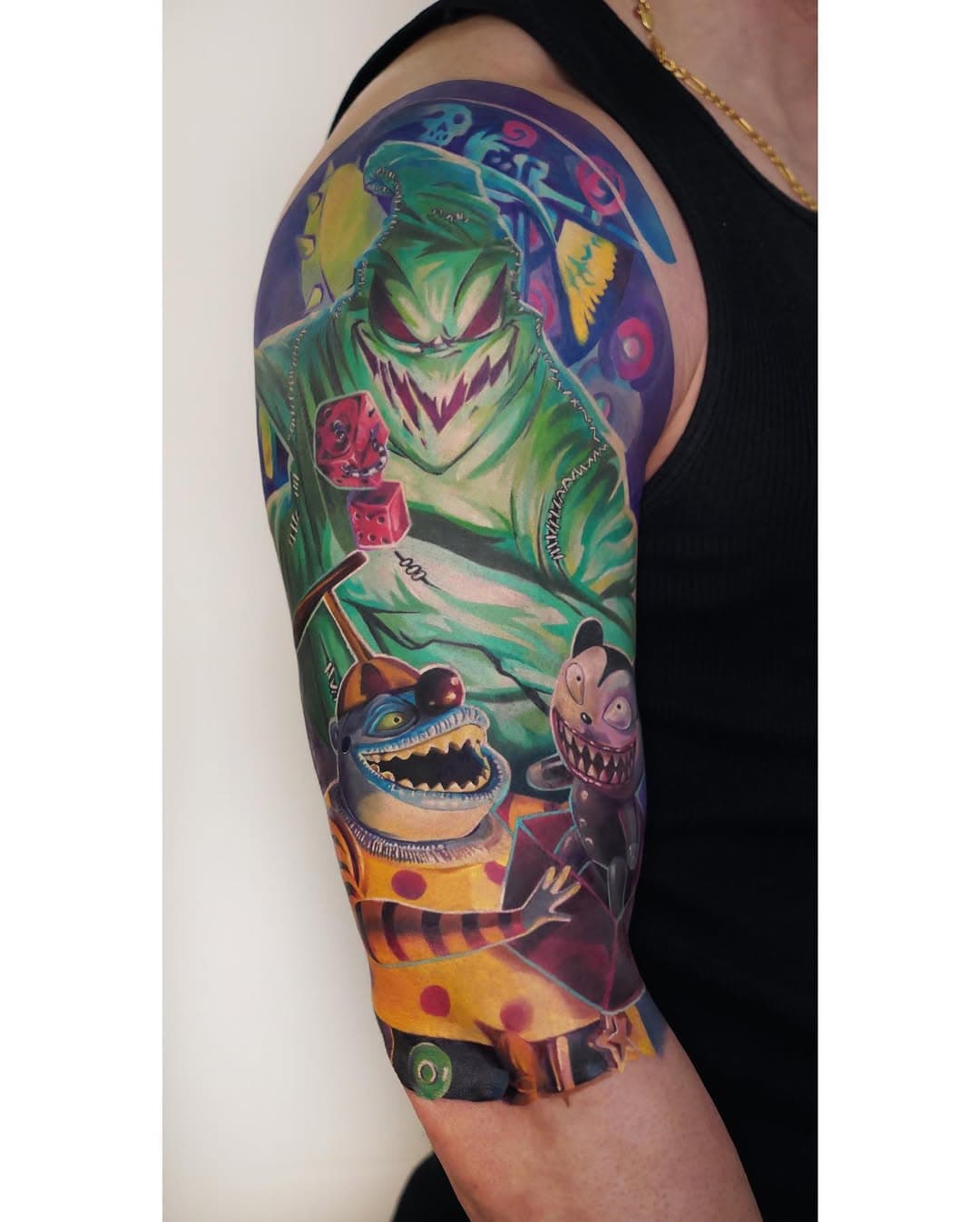 •Antihero sleeve•
Can’t wait until we finish and want to share with you the new project! 90% are healed. John idea was to bring in a sleeve all cool backstage characters with their amazing personalities, and make it’s look cool and fun🔥😃
•
@crownandanchortattoo @emalla.bella @emalla.official @emalla_usa @luckyluna.life 
•
#disneytattoo #timburton #timburtontattoo #nightmarebeforechristmas #nightmarebeforechristmastattoo #geektattoo #geektattoos #nerdy #nerds #nerdtattoo #nerdtattoos #antihero #comicstattoo #oogieboogie #clowntattoo #gametattoo #gamertattoo #gamertattoos #scifitattoo #cooltattoo #awesometattoos #geekgirl #nerdgirl #otakugirl #otakutattoo #otakutattoos #animetattoo #animetattoos #njtattoo #njtattooartist