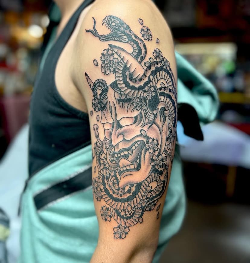 Cant go wrong with a Hannya & Snake .
Booking Dallas & Fort Worth , Texas.
Dm or Text 817-655-0959 .
Email: Damnitfrankietattoo@gmail.com .
Done @legendtattootx 
.

.
.
.
.
#oakcliff
 #dallas 
#fortworth 
#Plano #texas
#americantattoos 
#tejas #tattoos 
#traditionaltattoos 
#tattooideas #tattoo 
#fortworthtattoos
#dallastattoos
#walkins #texastattoos
#available #booksopen
#tattooideas #oakclifftattoos
#tat2 #texastat2 #ilovetattoos 
#planotattoos #guestartist 
#art #love #lovetattoos
#sober #appointments 
#dfwtattoos 
@saintsandsinnersdallas 
@randyadamstattoostudio 
@legendtattootx