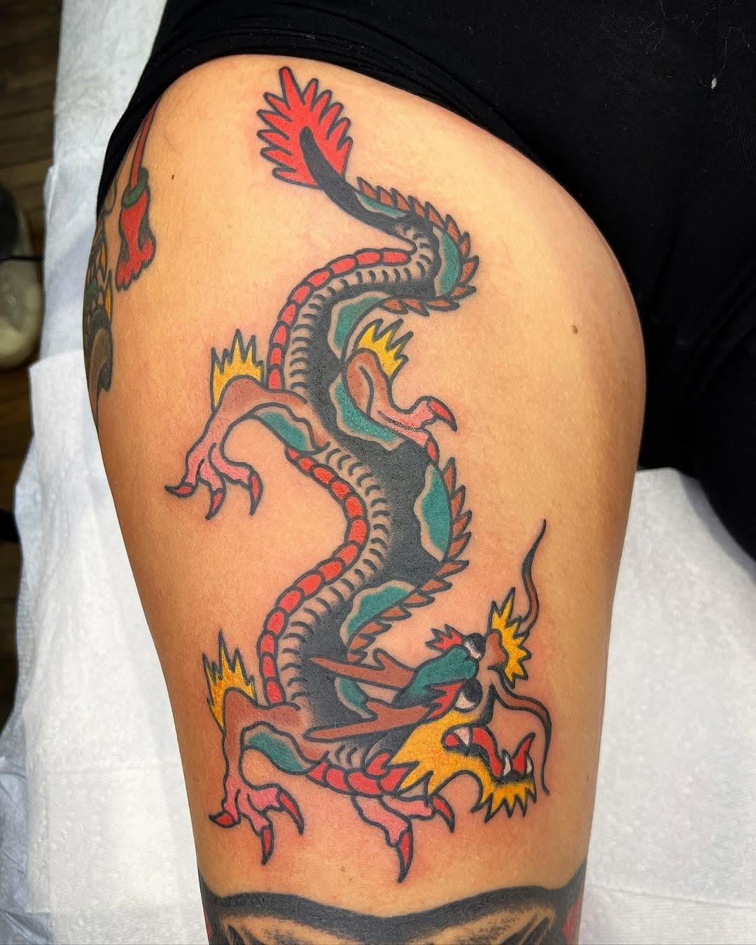 Big dragon done @cornerpockettattoo