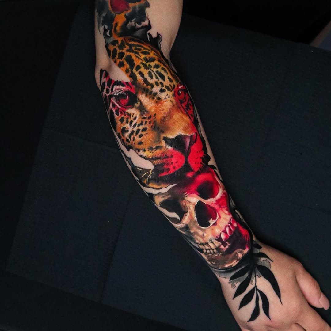 Who is a cat lover? @elitetattooofficial @think_tattoo_aftercare @radiantcolorsink #eliteneedlecartridge #elitetattoo #animaltattoo #skulltattoo #colortattoo