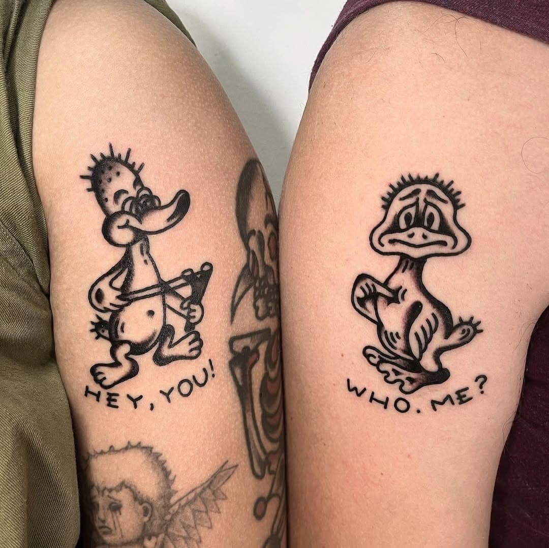 Couple Tatts… thanks so much!! @oxyjenesis @foolofdread Made in @lemattattoo.bcn #traditionalflashtattoo #barcelonatattooing #blackworks