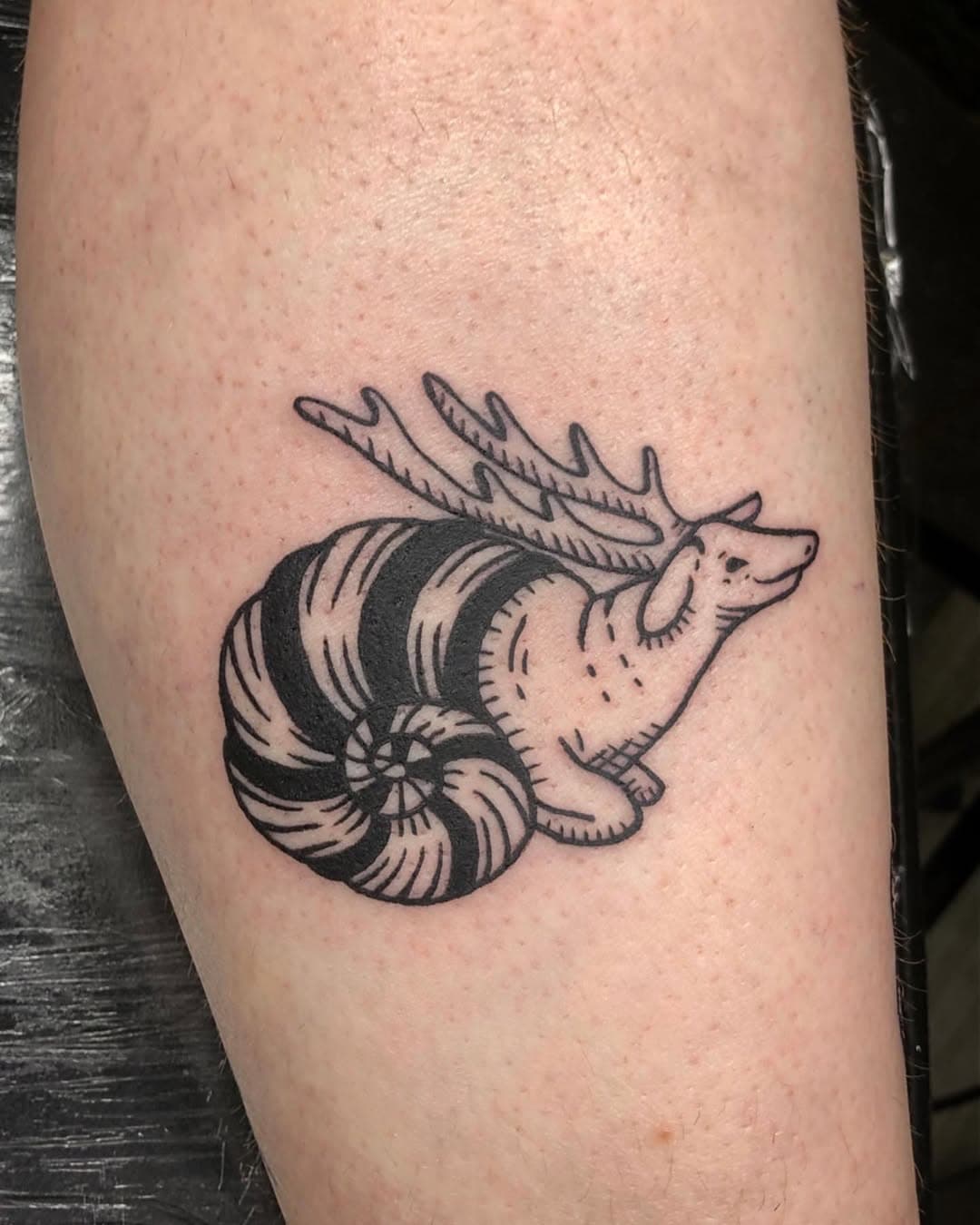 Deer-Snail 🦌🐌 (and tattoof touch up) for ma bby @dehliamccarthyy ❤️‍🔥
(Dehlia’s own unreal design)
•
•
•
#deertattoo #snailtattoo #medievaltattoo #medievalillustration #medievalmonsters #linetattoo #blackworktattoo #tattoo #tattoos #tattooideas #tattooapprentice #apprenticetattoo #tattooart