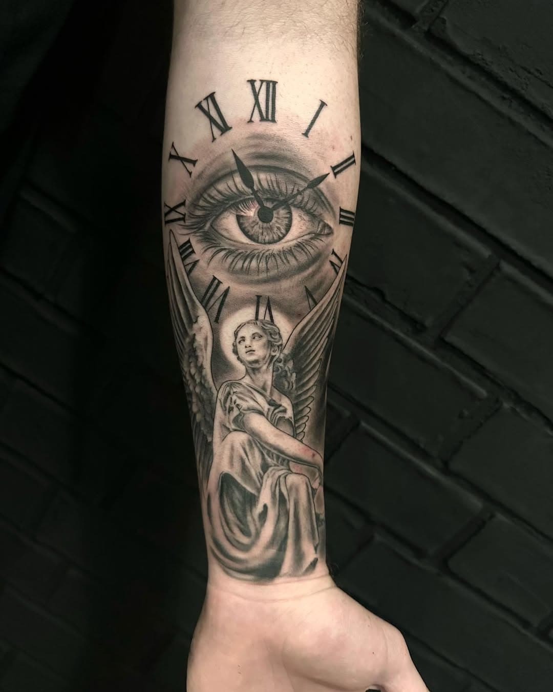 Done by Aggie #tattoo #tatt #armtattoo #eyetattoo #angeltattoo #forearmtattoo #sleevetattoo #dublintattoo #tattooartist #tattooshop #tattooidea #inkedguys #darktattoo #instatattoo #eye