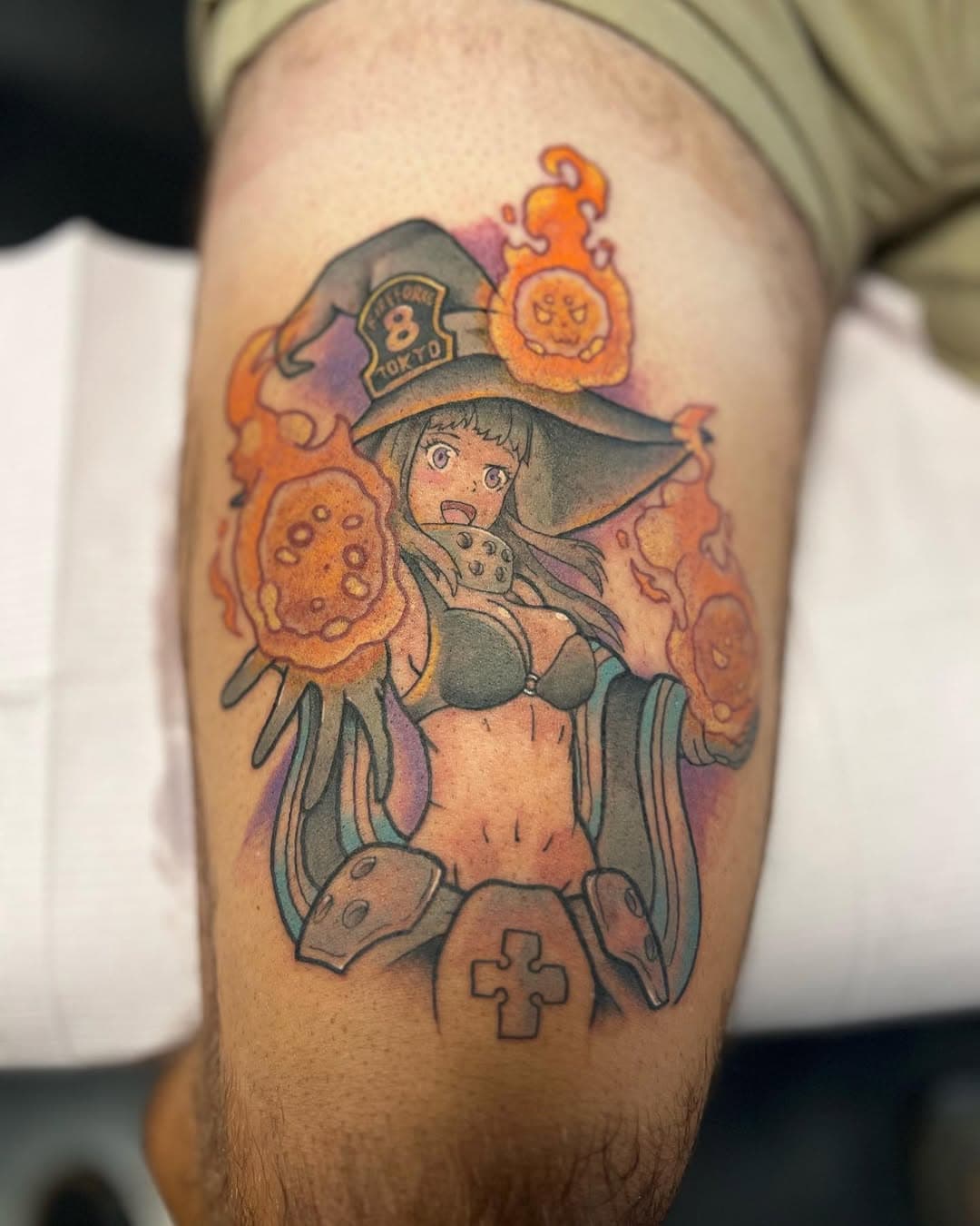 Maki from fire force on my regular Joe!! Had amazing time doing this (hopefully not our last) piece! I’ll miss you buddy and good luck in Missouri ! 💕🌸💃🏻

 .
⚔️⛓⚔️⛓⚔️⛓⚔️
.
#electrumstencilprimer #worldfamousink #kwadron #glovesfortattoo #happyguru
.
.
#traditional #traditionaltattoo #dotwork #dotworktattoo #blackwork #blackworktattoo #anime #animetattoo #colortattoo #tattoo #tattoos #tattoolovers #tattooart #tattooer #tattoosketch #tattooartists #tattooing #tattooist #tattoolife #tattooed #tattoostyle #tattooideas #tattooartist #tattooedlife