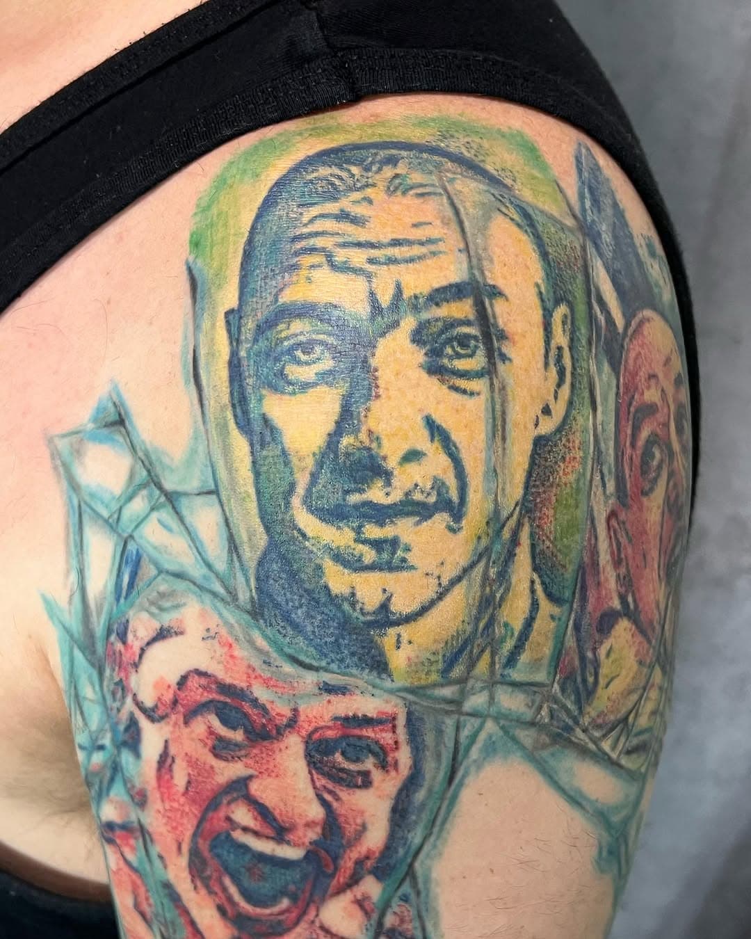 Another work in progress by @jesseneese . Based on the M Night Shayamalan Trilogy of Unbreakable, Split, and Glass. Color pointillism to create a comic book color separation effect. #wip #tattoo #colortattoo #pointillism #pointillismtattoo #comictattoo #comics #unbreakable #movietattoo #jamesmcavoy @mnight @jamesmcavoyrealdeal #nuclearink #nuclearinktattoo #omaha #nebraska #armtattoo