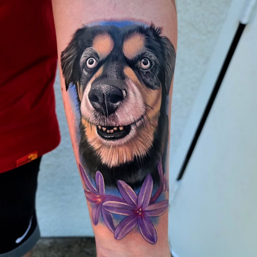 Had the honor of doing this portrait for my clients who lost his dog last month. Love doing animal portraits.  Used all @starbritecolors and @electrumsupply #dogportrait #pets #animal #shepard #colortattoos #temecula #temeculatattoo #murrieta #lakeelsinore #canyonlake