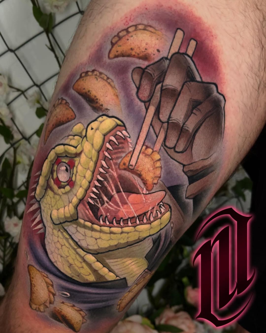 Kaiman sure does love his gyozas! 
•
Now taking bookings for @thechurchtattoo ✌🏻please email me at 
•
marcusottnertattoo@gmail.com
•
•
#dorohedoro #anime #manga #kaiman #reptile #dorohedorotattoo #animetattoo #mangatattoo #colourtattoo #otakutattoo @inkjecta @inkjectapro