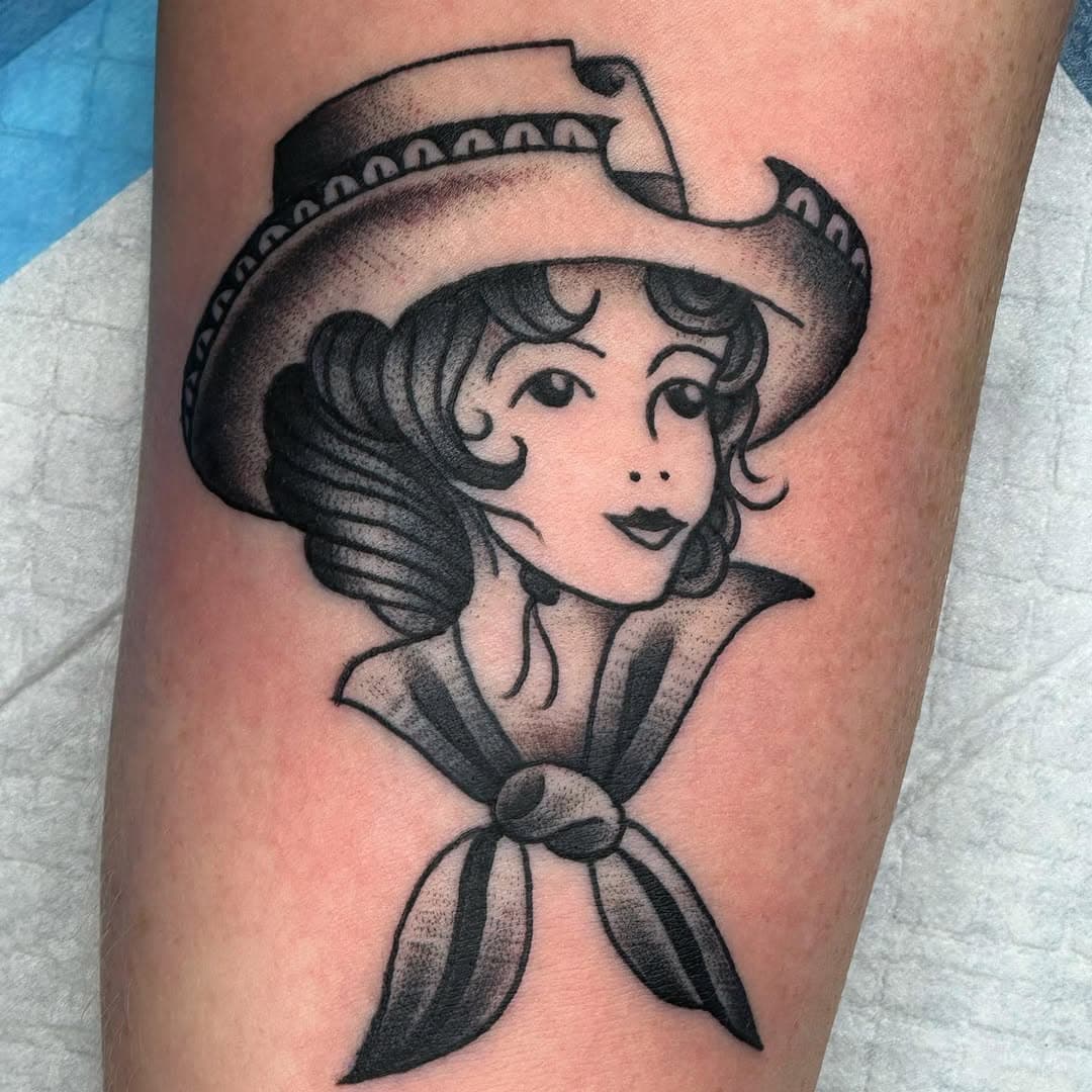 Howdy #kylegrovertattoo #benchmarktattoo #duluthmntattoo #cowgirltattoo