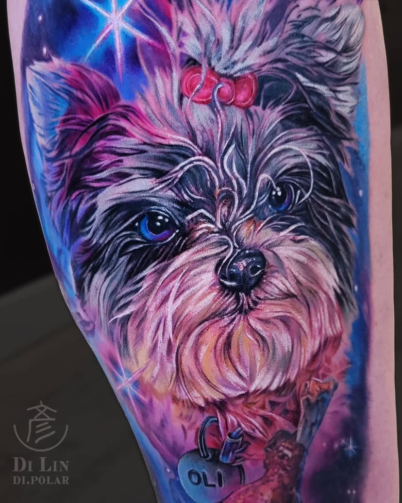 Got the chance to finish this adorable pet portrait tattoo. Yes, that is a drumstick 🍗🐔 this tattoo is partially healed. 
.
Thank you SD for the opportunity 🙏 thank you for the popcorn as well. You are such a lovely human to work with and I appreciate you for sitting so well 😊
.
.
.
#dipolardoodles #pettattoo #bodyart #vancouvertattoonetwork #vancouvertattoo #petportrait #tattoolife #femaletattooartist #inked #tattoo #tattooinspo #radtattoos #liquidambertattoo #ladiesoftattooingworldwide #tattooart #tattooideas #cosmictattoo #tattoodesign #tattooreels #tattoostyle #tattooinspiration #tattoorealistic #spacetattoo #tattoowork #tattoosofinstagram #tattooartist #drumsticktattoo #dogtattoo #spaceart
Pet poetrait/ Vancouver tattoo/ pet tattoo