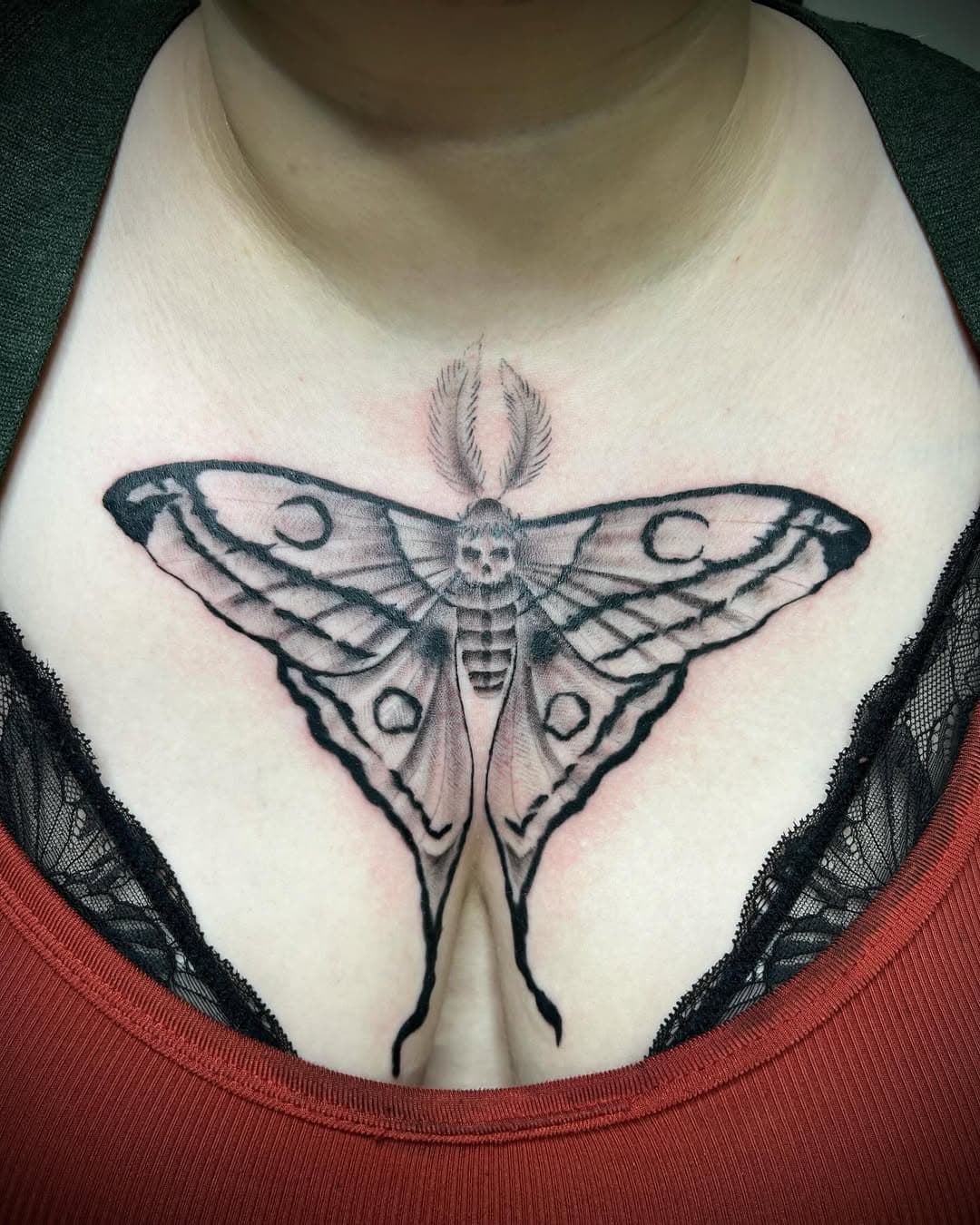 Deathhead moth done by Joe #tattoo #tattoos #tattooartist #tattooshop #art #ink #tattooart #moth #death #deathheadmoth #blackandgreytattoo #savageink