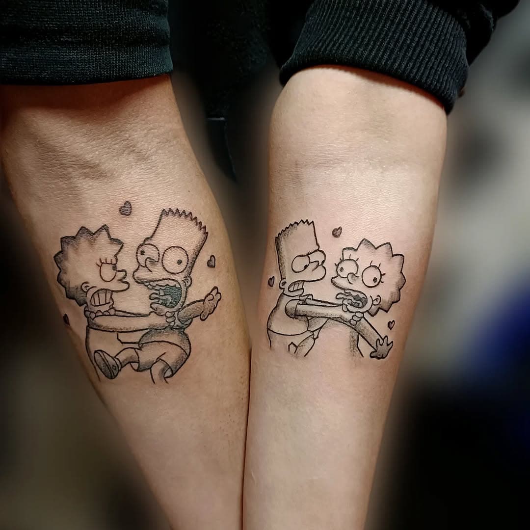 #brother #sister #tattoo #cartoontattoo #blackandwhitetattoo #thesimpsontattoo #claryscarlettattoo