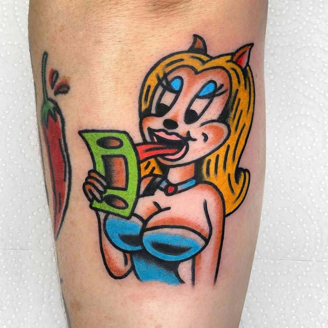 Tattoo inspirado en #squeakthemouse para @carolafalgas , gracias por la confianza!!! 😛💵😛
.
.
.
.
.
#tattoo #tattoos #tattoodesign #valencia #tattooing #boldtattoos #bright_and_bold #traditionaltattoos #classictattoo #tattooflash #spain #ink #inked #tattooculture #tattooideas #spaintattoo #spaintattooartist #inkstagram #traditionaltattooing #oldschooltattoo #tradworkers #traditionalartist #boldwillhold #americantraditional #traditionalclub  #comics #comicstattoo #cash