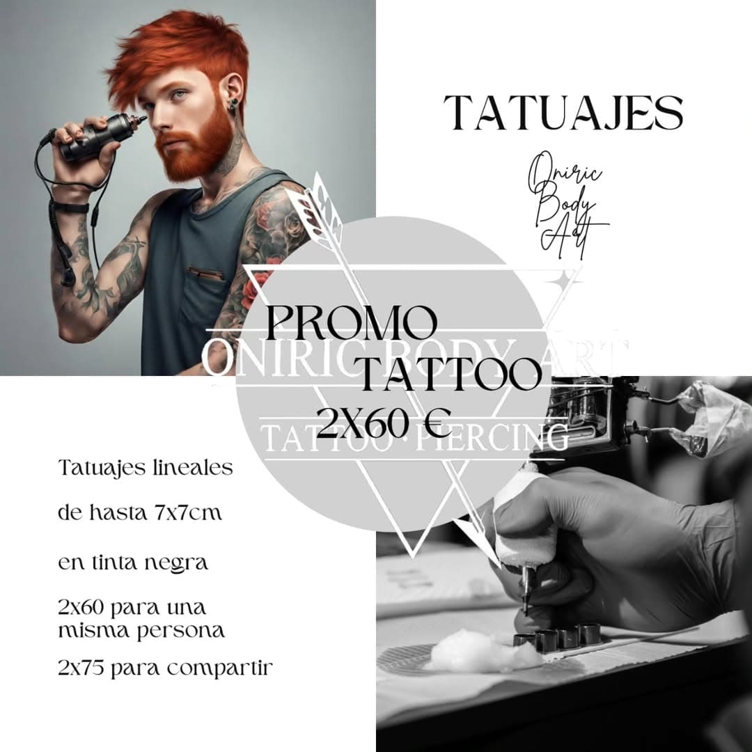 ¡¡Hazte 2 tattoos de hasta 7x7cm en tinta negra, diseños lineales.POR SOLO 60€!! 
O ven con tu amig@ y hacéros uno cada un@ por 75€. 

Mándanos tu idea por DM para confirmar que cumples los parámetros de la promo y te agendaremos. 

* Oferta solo disponible del lunes 22 al viernes 26 de Enero
#tattoo #tatuaje #ink #inked #tinta #arte #art #artist #piercing #oferta #sevilla #sevillapiercing #sevillatattoo #piercingidea #sevillaink #inktober52 #inktober #blackink #blackwork #dotworktattoo #blacktattoo #seville #oniricbodyart #tattoostudio #letteringtattoo #picoftheday #design #tattoodesign #piercingstudio