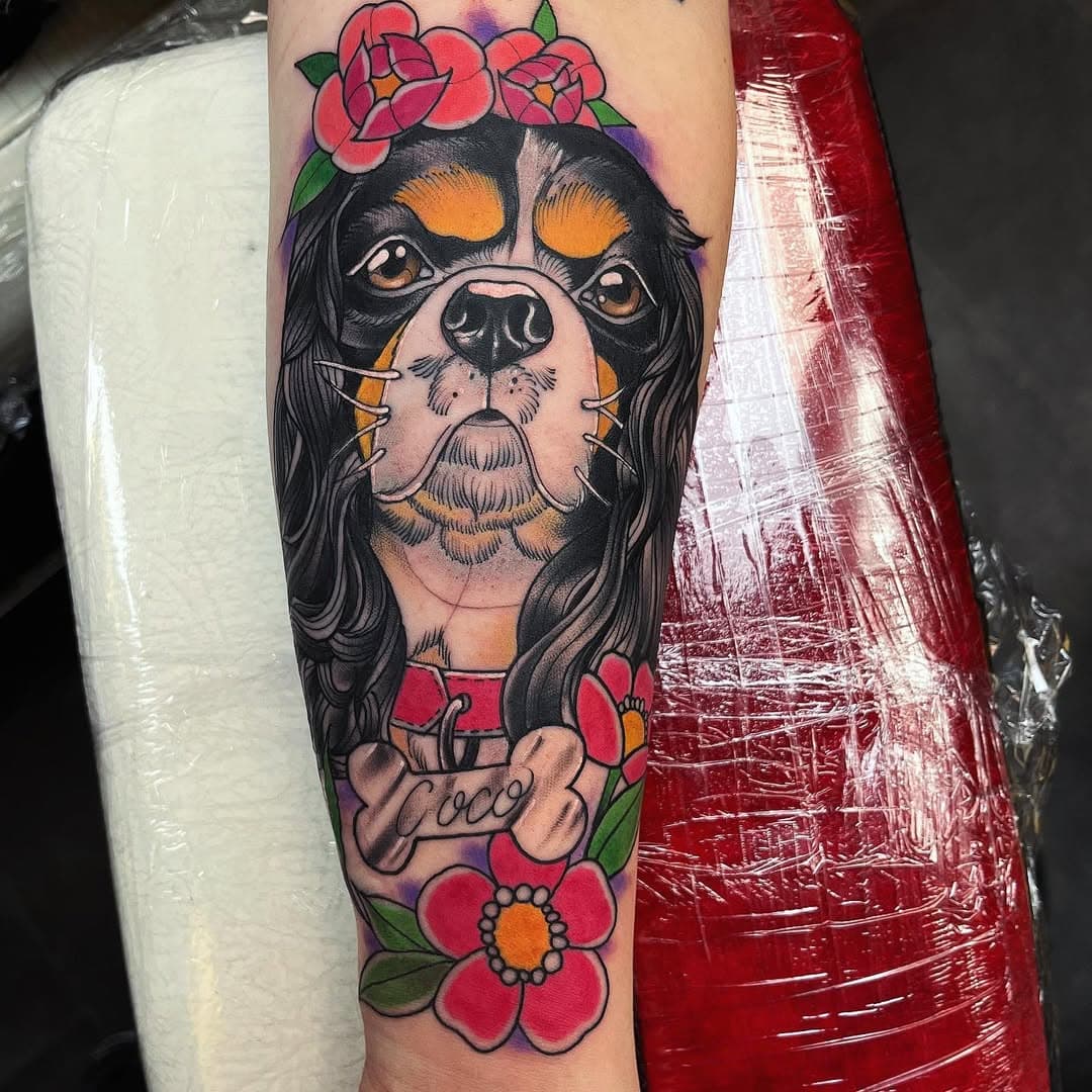 The most precious and beautiful tattoo of Coco for the amazing @hayley.monty2020 🥹✨❤️
Thanks so so much! 
Such and great day doing this beauty for you 😍❤️

Always down for pieces like this ✨

#dog #dogtattoo #dogportrait #doglover #traditional #neotraditional #neotradsub #ntgallery #traditionaltattoo #trad #tradworkers  #oldlines #newtraditional  #killerinktattoo #magicmoonneedles #fusionink #worldfamousink #today #blackpool #colourtattoo #ink #inked #tattooworkers #stencilstuff #neotradeu #tattoo #tattoos #tattooart #damianhopeellams