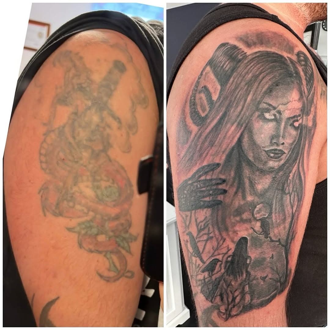 #evilwoman #coveruptattoo #tattootipsy #tattoolauingen #johnsonirons #luckymonkeycartridges #iamink