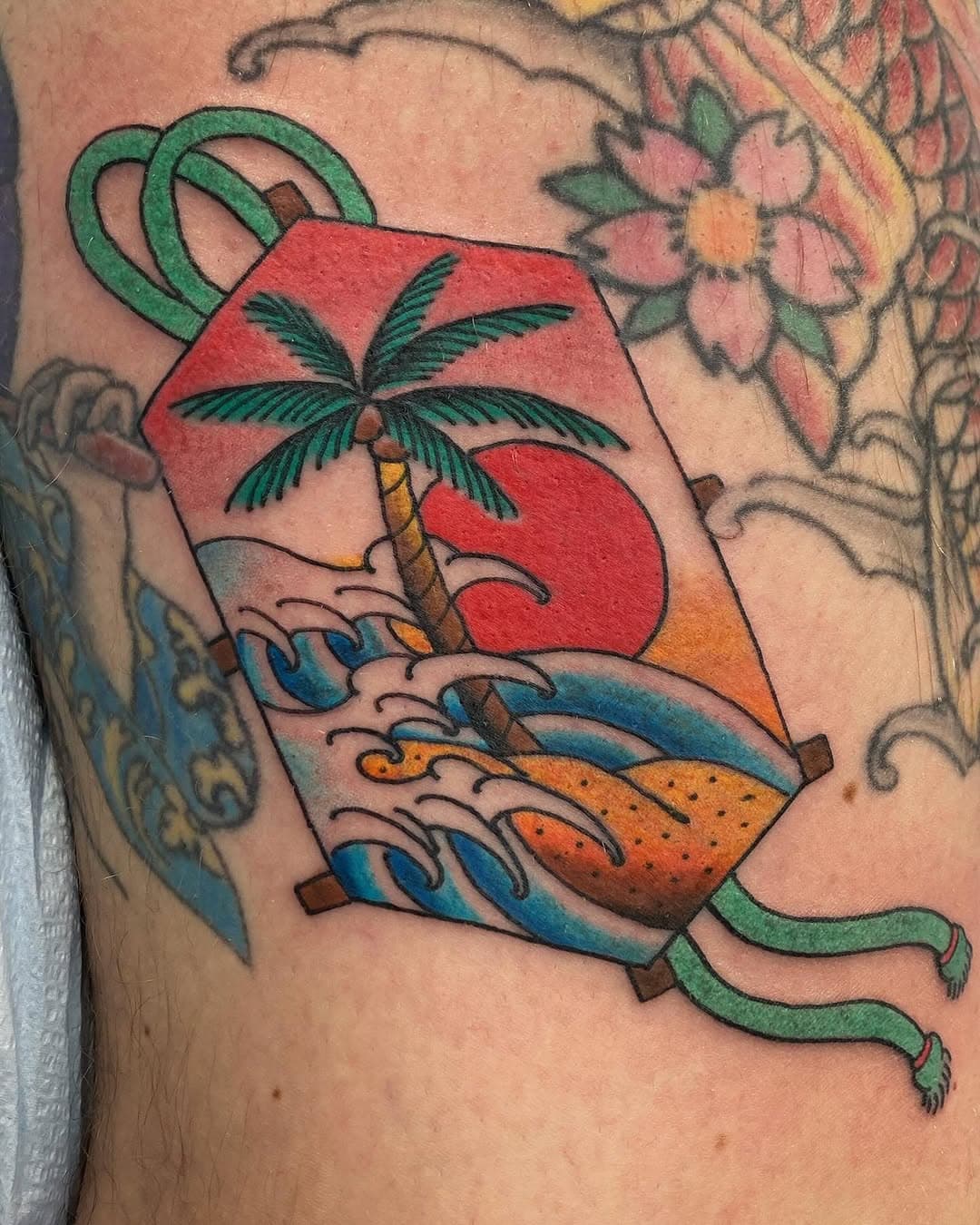 Today I got to do this #kite with a #palmtree beach scene #tattoo .  Thanks to Scott for waking in and trusting the idea!  Anyone in the #southflorida area DM me to set up your next tattoo!  #southbeach #miamibeach #miami @scottsweeney @miamiinklovehate #wipereveal