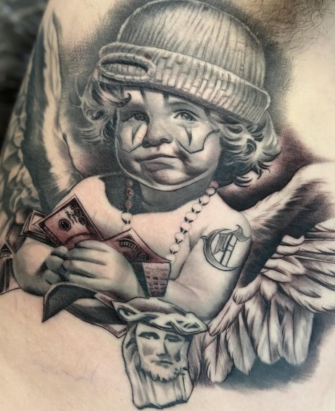 To be great is to be misunderstood 💸💸 | For appointments DM or e-mail | #bishoprotary #toronto #yyz #tattoo #tattooideas #instadaily #art #cherubtattoo #cherub #blackandgreytattoo #jesuspiece #ribtattoo #inspiration #ideas #tattooart