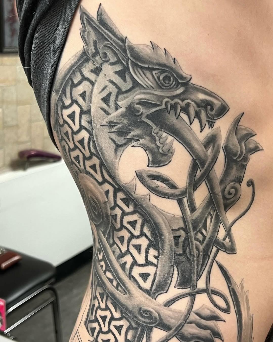 Work in progress on a Fenrir design by @jesseneese #wip #tattooartist #tattoo #tattooart #tattoos #nuclearinktattoo #nuclearink #nuclearinkcustomtattoo #fenrir #viking #vikingtattoo