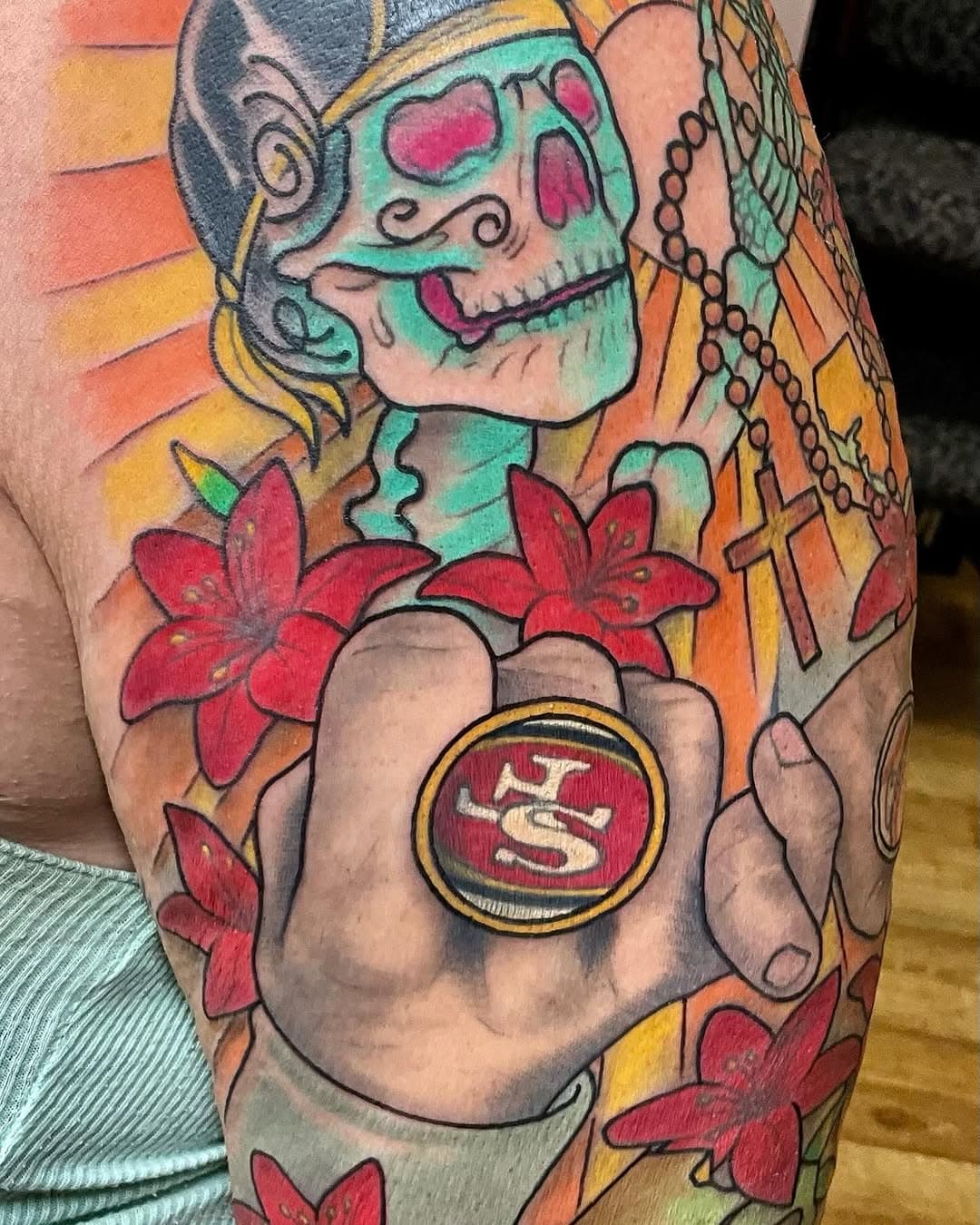 Thanks Amy, I know how difficult this was for you, Nick knows you are a trooper #tributetattoos #49ers #sfgiants #arsenaltattooco #dentontattooartists #dentontattoos #dfwtattoos #dfw #denton #twu #unt