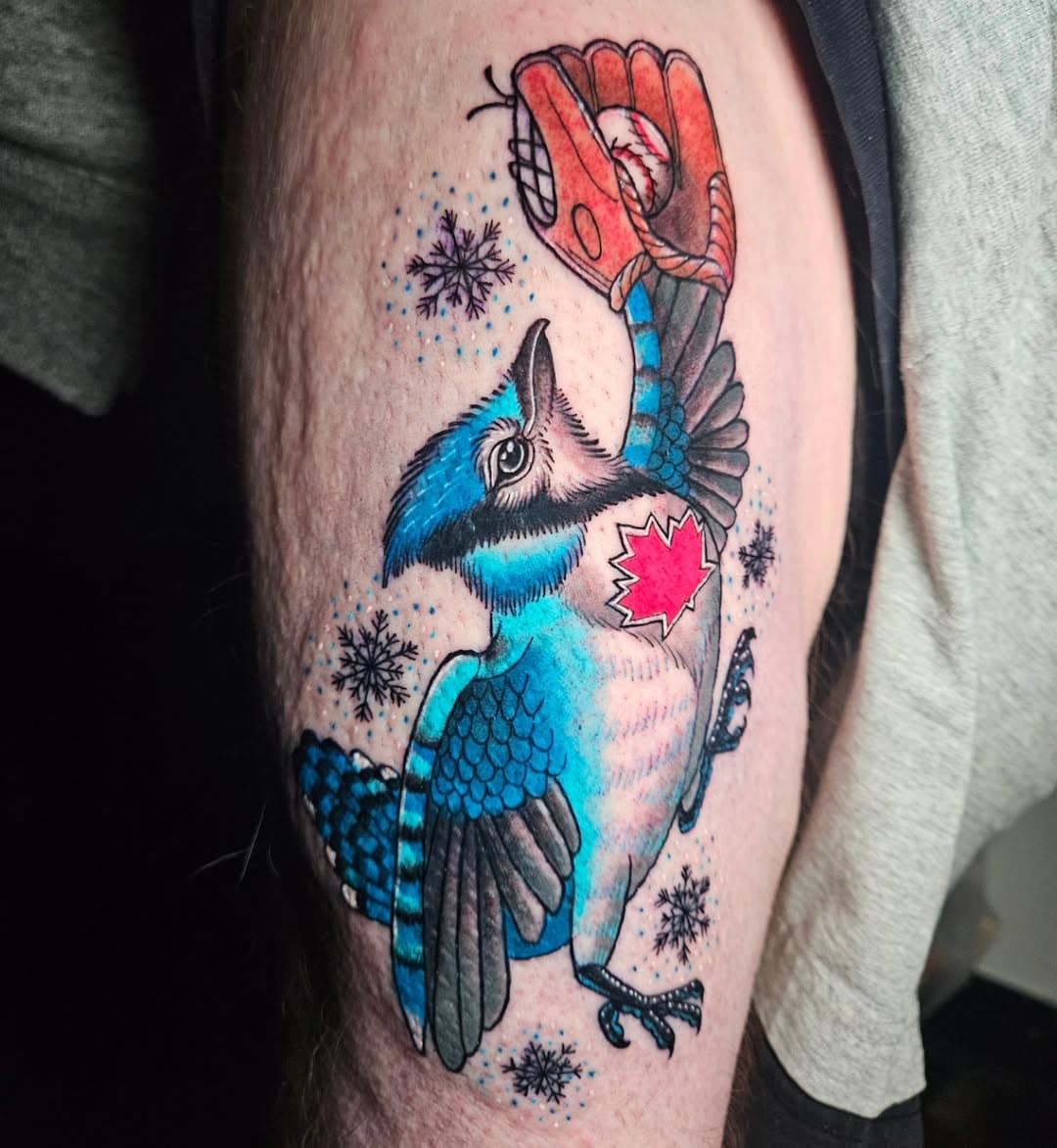 Blue Jay for Alex! Thank you so much for choosing my flashes ❤️ 
DM to book!
Artist: @kai.tatts 
.
.
.
.
.
#yyz #tattoo #torontotattoo #torontotattooartist #bluejays #bluejaytattoo #colortattoo #customtattoo #tattooflash #torontotattooflash