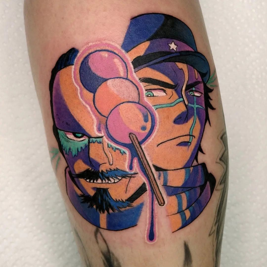 Tsurumi and Sugimoto !!! 
Over the MOON about this one, thank you so much Nadja (I lost your username) for coming from Germany for the boys! I could do GK tattoos all week and not be tired of them fr
Done at @heartofgoldtattooparlour !
#goldenkamuy #goldenkamuytattoo #sugimototattoo #tsurumitattoo