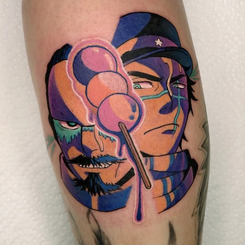 Tsurumi and Sugimoto !!! 
Over the MOON about this one, thank you so much Nadja (I lost your username) for coming from Germany for the boys! I could do GK tattoos all week and not be tired of them fr
Done at @heartofgoldtattooparlour !
#goldenkamuy #goldenkamuytattoo #sugimototattoo #tsurumitattoo