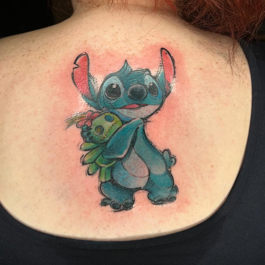 Fun colourful stitch, would love to more characters in this style #Colour #ColourTattoo #Disney #Stitch #DisneyTattoo #StitchTattoo 
#UKTTA #TattooSnob #TattooArt #Tattoos #Tattoo #TattooFlash #TattooArtist #Tattooer #Ink