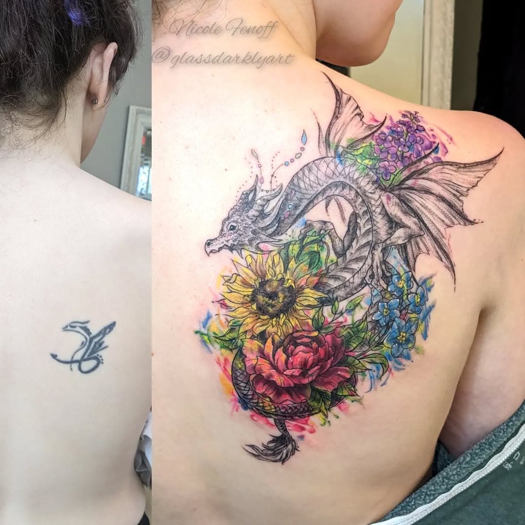 Lil baby dragon grew up. Cover-Up done on @courtney_ann_kuhn Thanks for your trust and sitting like a champ for this Hun 🤩 ❤️
Find me @beautiful.ink.tattoos and @masstattoofestival is my next tattoo convention 🤩

#dragontattoo #girlwithadragontattoo #tattoosofinstagram #watercolortattoo #rhodeisland #rhodeislandtattoo #dragon #tattoocoverup #backtattoo #girlswithink #ladytattooers