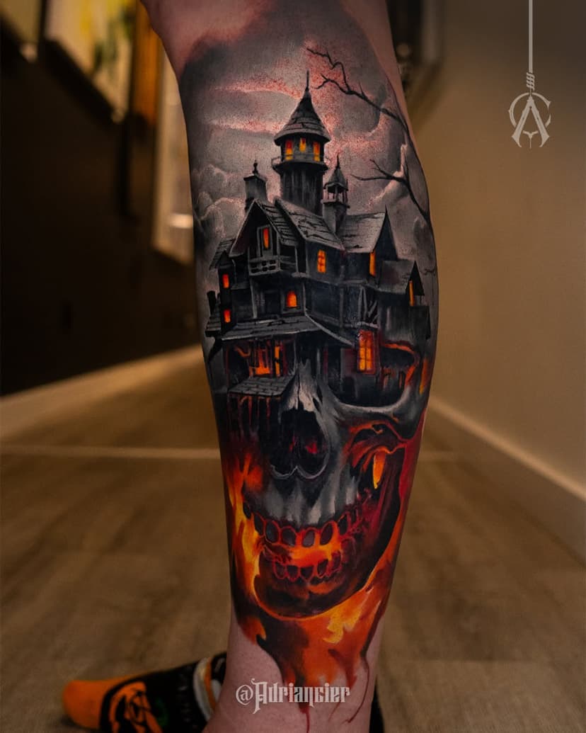 Haunted House tattoo I completed in just 1 session! I love how it turned out.
〰️〰️〰️〰️
◾️ Use to protect the fresh tattoo with @tattooarmour_usa 
◾️Tattoo Machine; Flux MAX from @fkirons 
◾️Stencil from @hornetarttattoosupply 
〰️〰️〰️〰️
#tattooarmour #fkirons  #fkironsproteam #tattoo #tattooart #tattooartist #ink #tattoorealistic #tattoomagazine #vancouver #vancouvertattoo #adriancier #TattooArt #InkInspiration  #TattooArt