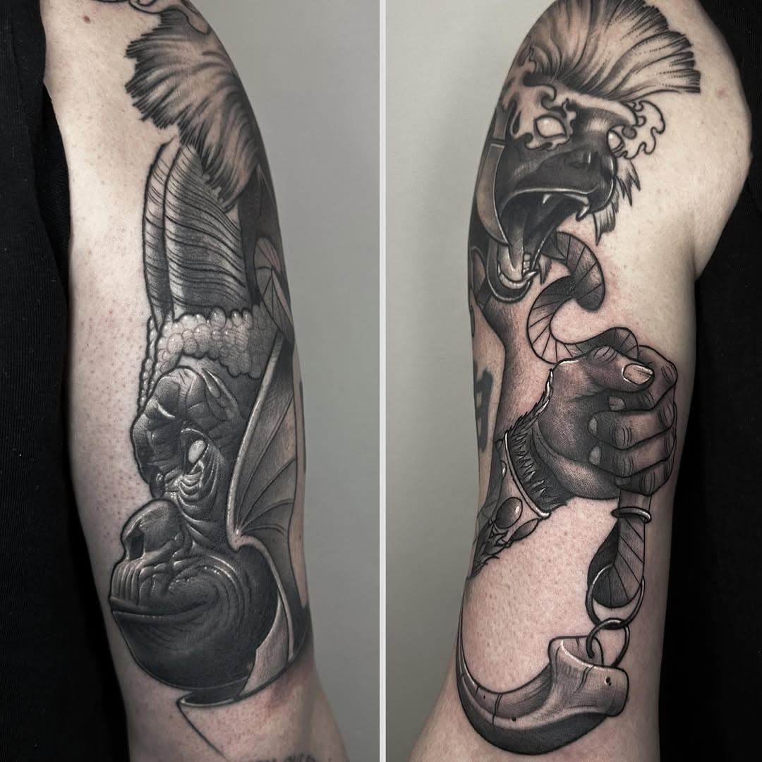 thanks joel! left side and face on the right side completely healed, no touch up! hand and rope dart fresh!
#tattoo #ink #neotraditional #ape #blackngrey #berlin #warrior #ropedart