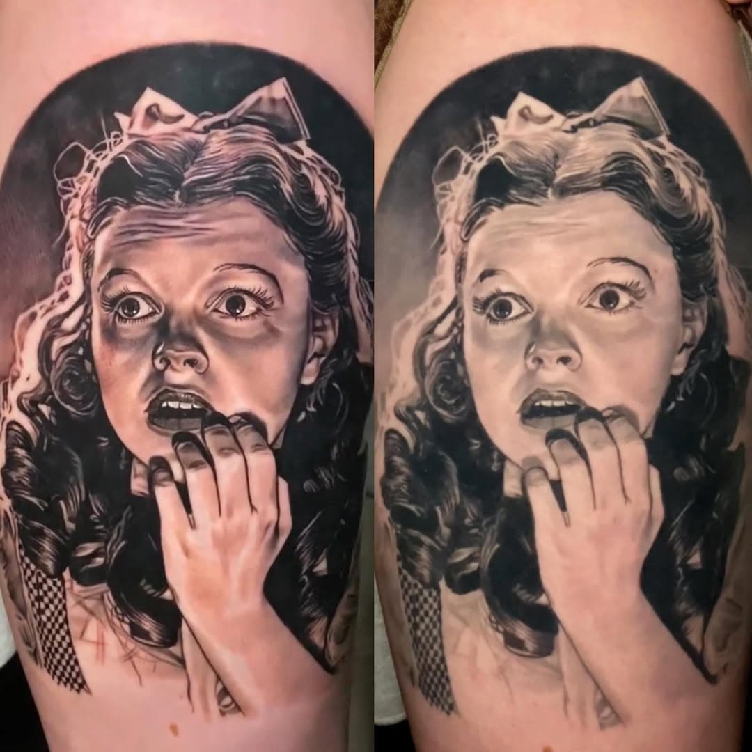 Fresh versus about 8 months healed!! Love the way this Dorothy from Wizard of Oz portrait settled on the very talented @ericarosesart !
-
-
-
#tattoo #tattoos #tattooportrait #portraittattoo #healedtattoo #dorothy #wizardofoz #classicmoviestars #bayareatattooartist #bayareatattoo #thebesttattooartists