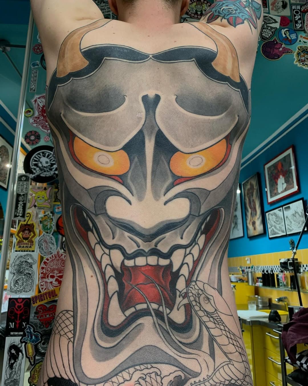 #lukeatkinson @checkerdemontattoos  Getting there Bella.  #hannya #japanesetattoos #horimono #irezumi #stuttgarttattoos #tattoosstuttgart #0711 #backpiecetattoos #germanytattooers #stuttgarttattoo #tattoostuttgart