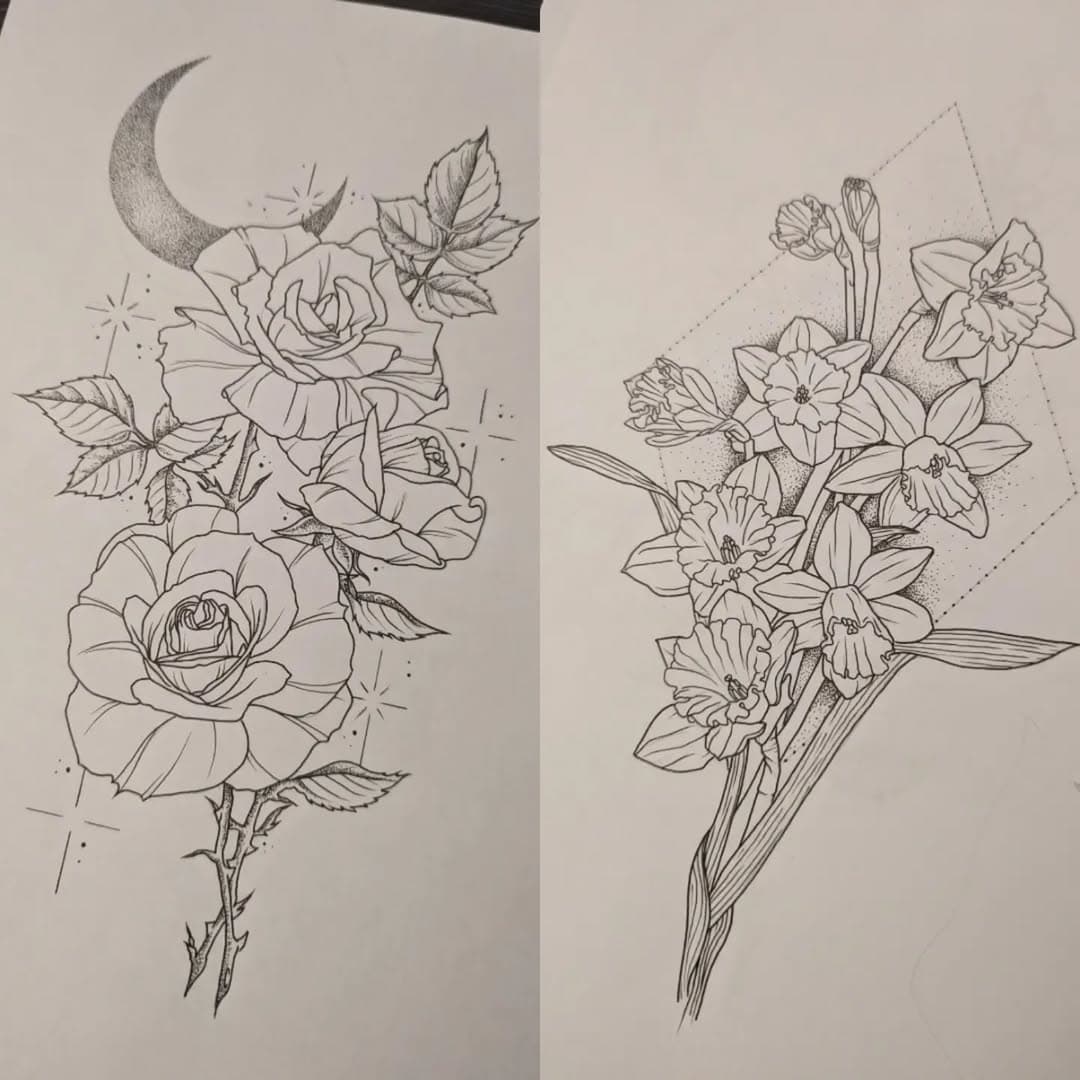 Claire has some new flash designs for sale! 😍 would be perfect for a back or thigh! Measuring at 9inches-ish each! 
First come - first serve! Set design, Set prices! Secured with deposit! Hit me up for more info and get something pretty before le summer! 😘 @clairethomson_tattoo

#tattoos #tattoo #tattooing #tattooartist #design #designsavailable #flashtattoo #flashwork #backtattoo #thightattoo #floral #floraltattoo #appointmentsavailable #dmtobook #linework #lineworktattoo #dotwork #dotworktattoo #floraldesign #summer #flowers #rose
#daffodils #rosetattoo #edinburghtattoostudio #edinburghtattoo #edinburghtattooartist #scottishtattooclub #scottishtattoo #scottishartist