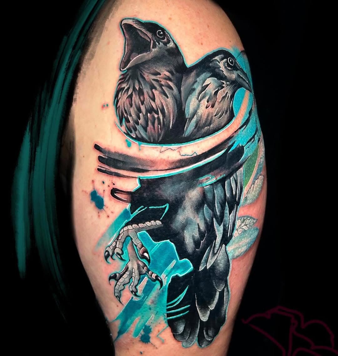 Flash design by @alinepetunia mystical two-headed raven with the infusion of watercolor elements 🦅 
.
@fytsuppliesusa_ @fytsupplies @fytlatinamerica_ @fusion_ink @tattooloverscare 
.
.
.
.
#femaletattooer #femaletattoos #femaletattooartists #tattooartist #colortattoos #colortattooartist #colortattoo #neotraditionaltattoo #neotraditional #neotraditionaltattooers #neotraditionalrose #peonies #tattoopeony #peoniestattoo #peonytattoos #necktattoos #birdtattoo #flowertattoo #raventattoo #watercolortattoo #watercolortattooartist #watercolortattoos #necktattoo #losangelestattooartist #femaleownedbusiness #facetattoos #raventattoo