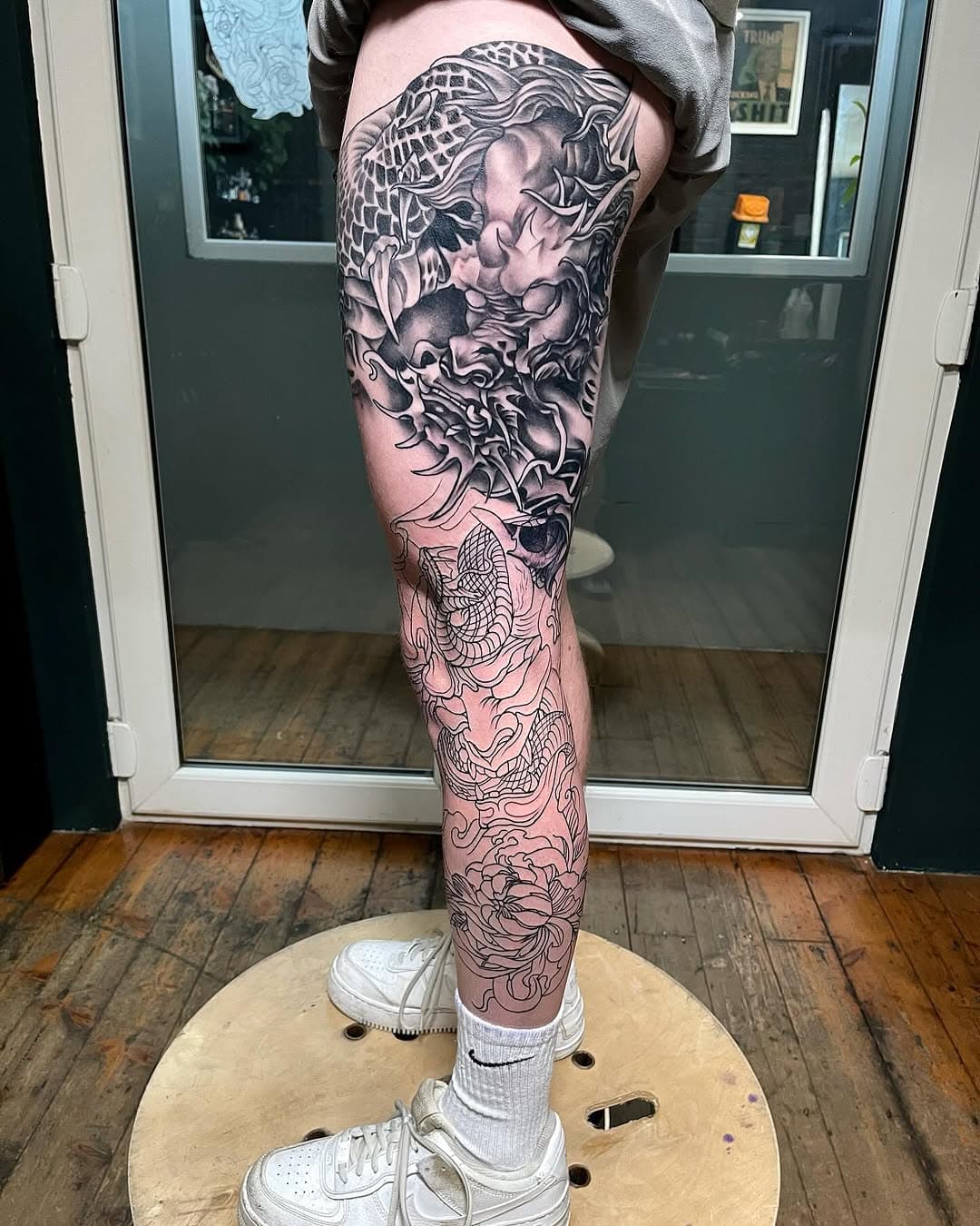 Full Japanese leg in progress . Books open for April May and June contact for  details . Thanks 😵‍💫#tattooartistmagazine #medway #Rochester #superb_tattoos #uktoptattooartists #crazyytattoos #thebesttattooartist #cooltattoos #colourtattoos #tattoos @barber_dts  @intenzetattooink @eikondevice @h2oceanloyalty @aftercareh2ocean. #intenzetattoofamily #intenzetattooink @tatsoul #envycartridges #envyneedles  @critical @timelessartcrew @unigloves @superbtattoos
@critical  #Followers