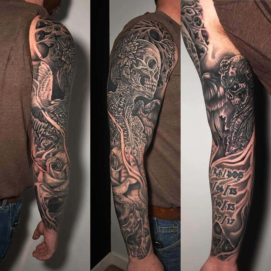 Finished up @cbrand040 ‘s full sleeve w/ arm band cover up today @hive.tattoo.sarnia