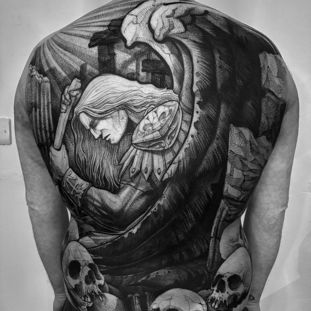 Just reposting this one cuz it’s one of my fav ones 
Super cool cover up full back tattoo done in Dublin few months ago , I did post the reels on my profile while ago showing the old tattoo he had underneath this one also the freehand process , if u guys want to see it just scroll down a bit and watch it , thanks guys