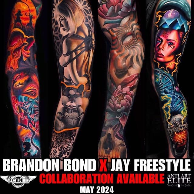 Once in a lifetime opportunity tomorow Sat and Sunday ONLY!

@JayFreestyle is HERE to tattoo w/ @BrandonBond11 at @AllOrNothingTattoo ALL OR NOTHING TATTOO IN ATLANTA - Collaboration available!! Solo slots extremely limited get on his spring list now! Message @BrandonBond11 for Collaboration opportunity. 

The World Famous @AONtattoo “All or Nothing Tattoo & Piercing” studio right here in NW ATL. Atlanta’s premiere award winning custom tattoo & body piercing studio voted “Best of Atlanta” over a dozen years and located in the same spot for 20 years! 

 Featuring tattoo artists from all over the world and hosting guest artists every month from a national touring circuit of television, tattoo conventions, and studios around the globe. @AONtattoo has been featured on A&E, MTV, ESPN, Animal Planet, CBS, FOX, & ABC. All or Nothing Tattoo has been delivering the highest level of incredible tattooing 363 days a year for 20 years from 11am-11pm every single day except Thanksgiving and Christmas. 

Featured in over 500 tattoo magazines in 14 languages (many are framed and hanging in the studio on display). They also offer the largest selection of body jewelry in the Southeast and have body piercers available from 11am-11pm 7 days a week. 

 Call, message, or just walk-in anytime and allow them to create artwork specific to you. They love their clients and compose every design with love. Located conveniently from both 75 and 285 they also have plenty of parking. 

@BrandonBond11 VIP Private Studio page: @AntiArtElite 

Sponsors:

@naturesbeasttattoocare @thecosmoglolight @hivecaps @hivecups @studioinkcartridges @jconly_official @emalla.official @xtremetattooink @intenzetattooink @stencilhoney @deathwishcoffee 

#bestofatlanta #besttattooartists #besttattooshops #atlantatattoostudio #allornothingtattoo #aontattoo #atlantatattoo #atlantatattoos #atltattooartist #atltattoos #bestofatlantatattooshops #atltattooshop #atlantatattooartist #atlantatattooshops #atlantatattooshop #atltattoostudio #bestofATL #Atlantasbesttattooartists #BrandonBond #atltattooartists #besttattooartist