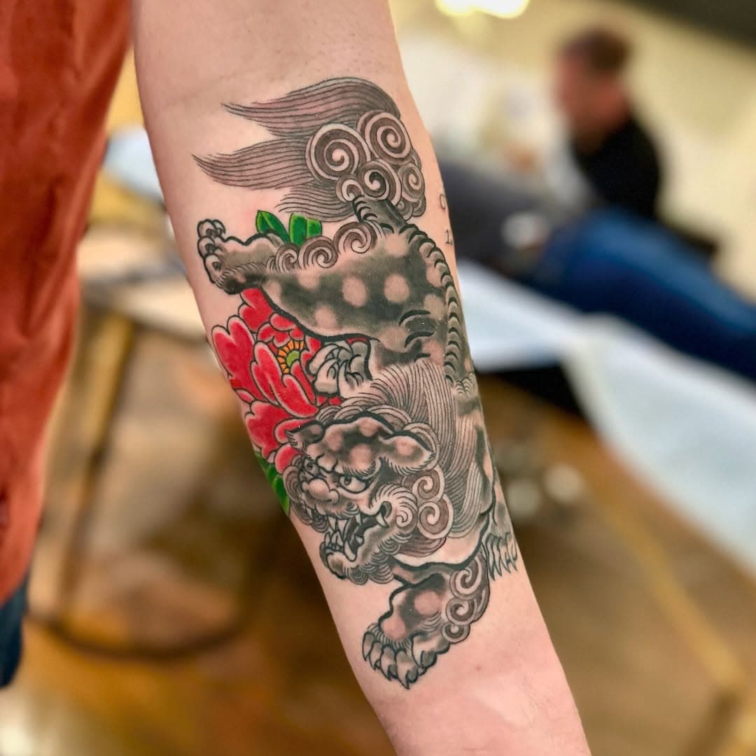 A #JapaneseKomainu and #chrysanthemum for Justin. 

Please email contact@bluerocktattoo.com for scheduling information. 

#BlueRockTattoo :: #Northside45223 :: #CincinnatiOhio 

#koreflatmo #plurabella 
#tattoosofinstagram #tattoooftheday 
#cincinnatitattooartist #ohiotattooartist 
#blackandgraytattoo #colortattoo 
#flowertattoo #fudog #foodog 
#fudogtattoo #foodogtattoo 
#mum #chrysanthemumtattoo 
#tattooed #tattoo #tattooideas