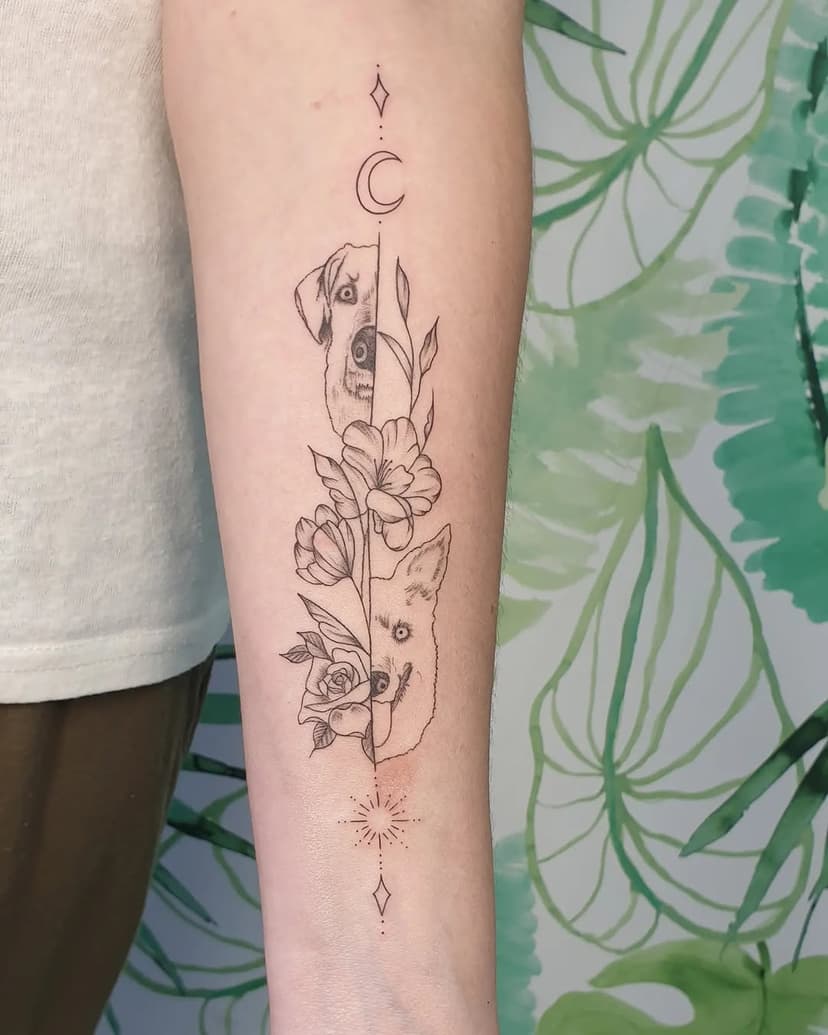 Un tributo a la belleza de la naturaleza 🌸 y a la fidelidad de nuestros compañeros caninos 🐶.

Este tatuaje representa lo mejor de ambos mundos en un diseño único, ya que hemos dibujado la carita de los dos incondicionales de nuestra clienta, convirtiendo este tatuaje en una obra llena de significado y cariño🌿💕.

#tatuaje #tattoo #tatuajeconalma #finelinetattoo #tatuajelineafina #mabtattoostudio 
#amorcanino #amorperruno #flores #perros #tatuajesquecuentanhistorias 
#logroño #logroñotattoo #larioja #lariojatattoo #spain