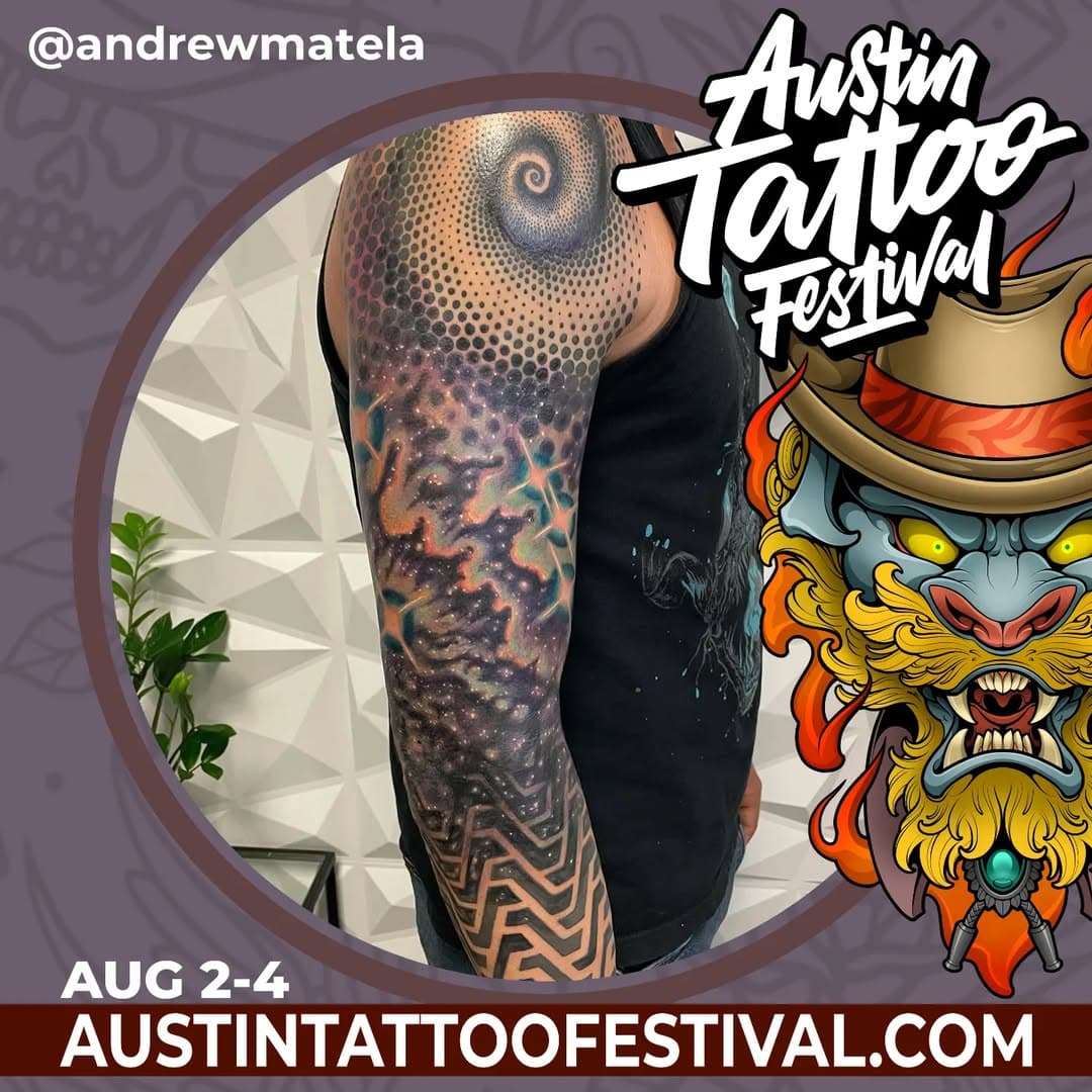 Artist: @andrewmatela
@austintattoofestival 
August 2-4, 2024 at the Austin Convention Center
Purchase your tickets by visiting austintattoofestival.com or clicking the link provided in our bio.