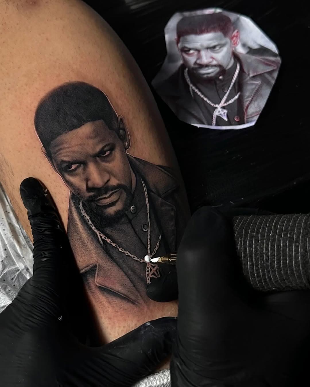 Little Denzel done at @artemtattoostudios  #naples #denzelwashington #portrait #mini @kwadron  @dermalizepro @denzelwashington.official