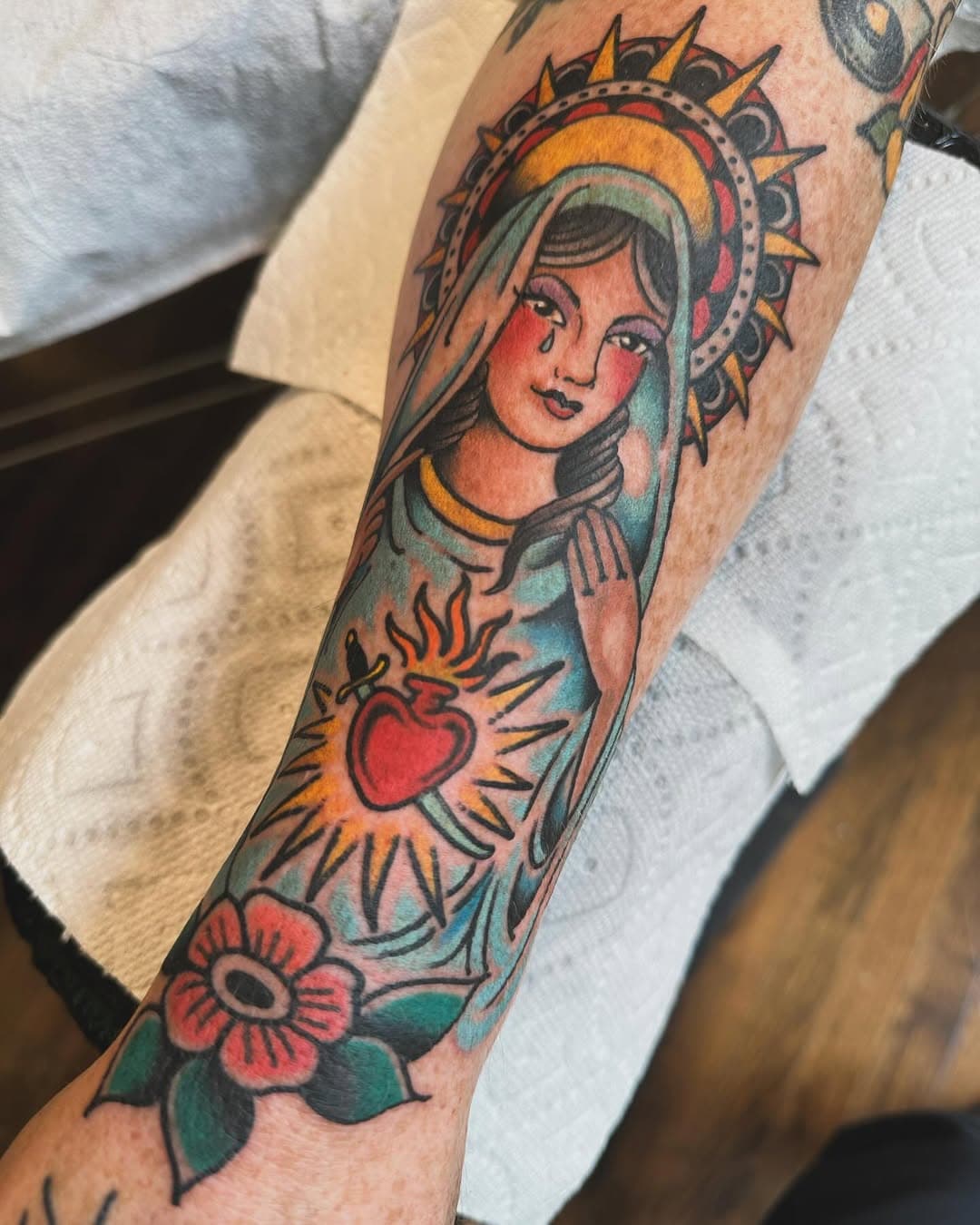 Mary tat from this week , I love doing stuff like this 🙏🏼 #pathaney #philly #forevervalentinetattoo