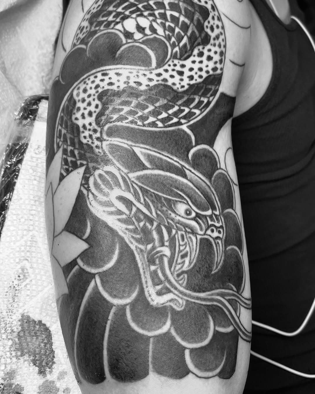 Fun snake tattoo  progress on Ethen.