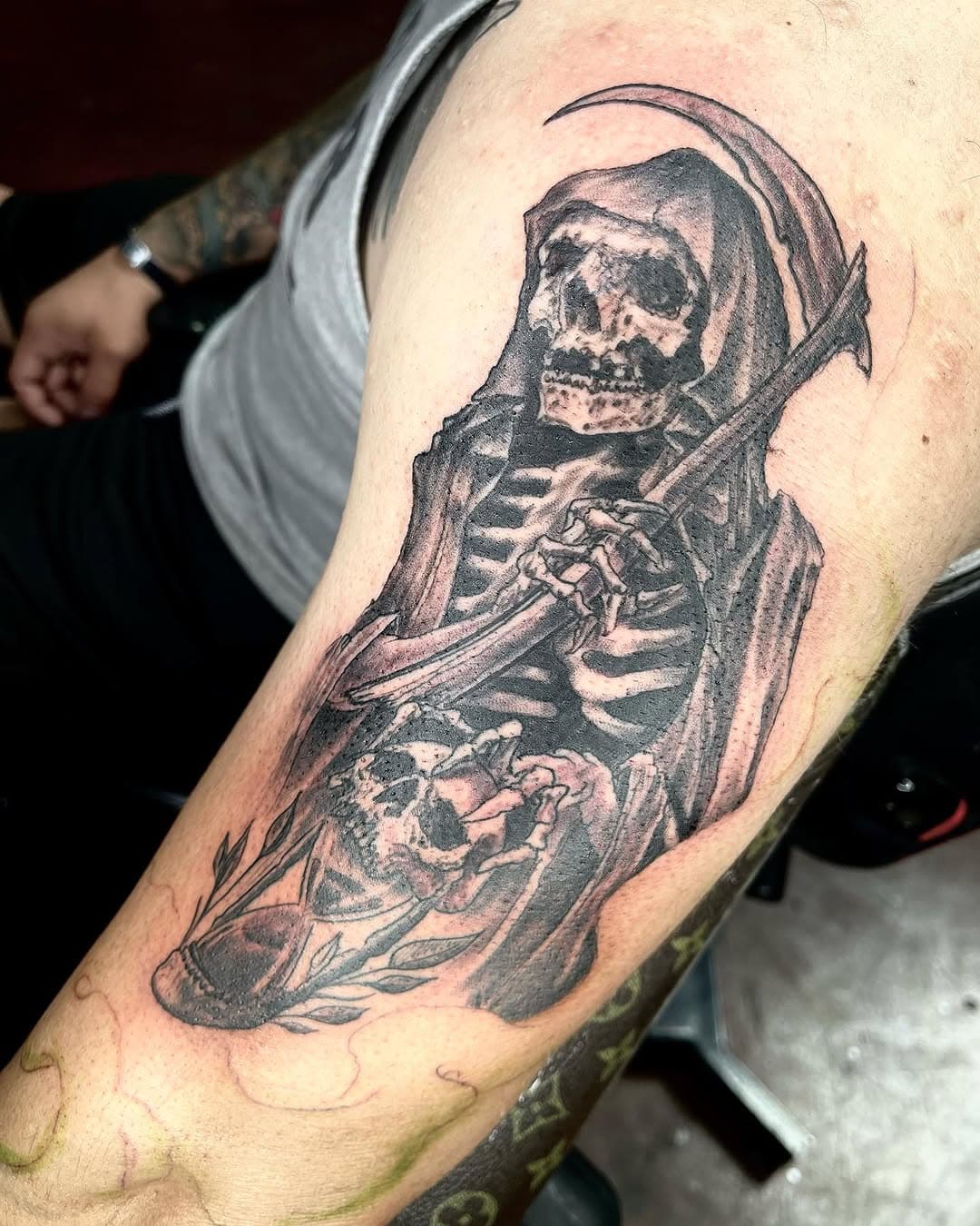 Daily Grind:  Reaper I made for a sleeve, thanks for lookin!  #dregarcia #stateofarttattoo #tucson #az #tattoo #tattoos #tattooed #tatuaje #Tatuajes #fusionink #inkeeze #hushtattooproducts #hivecaps #SOATAT2 #dynamicblack #fkirons #blackandgreytattoo