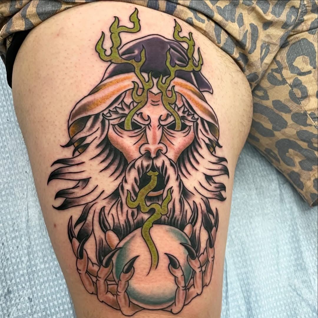 Super fun @rustysprings89 flash piece off the walls here @gatecitytattoo I had the honor of making a little while back for @reigndropp11. Thanks for the trust! Currently booking August/September for all your dermagraphic needs..