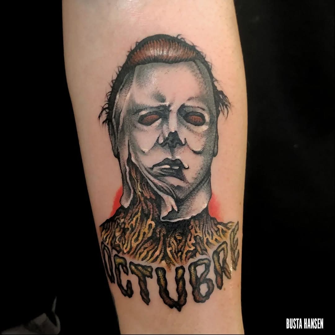 🔪🎃 (Muchísimas gracias, tron!!🖤💥) #tattoo #halloween #michaelmyers #johncarpenter #johncarpentershalloween #brightandbold #boldtattoo #boldtattooart #traditionaltattoospain #oldlines #oldschooltatts #horrormovies #classicmovies #haddonfield #october #1978 #nickcastle #tradtattoo #tradworkers #tattoodesign #traditionaltattoo #oldschooltattoo #classictattoo #freshtraditionaltattoo #bybustahansen #malasaña #creepystuff #bustahansen